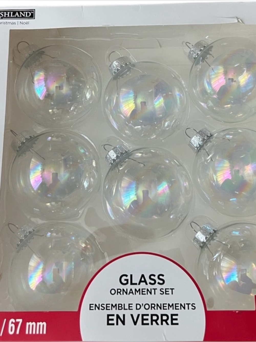 Iridescent Clear Glass Holiday Ornaments - Set of 8 - Picture 5 of 5